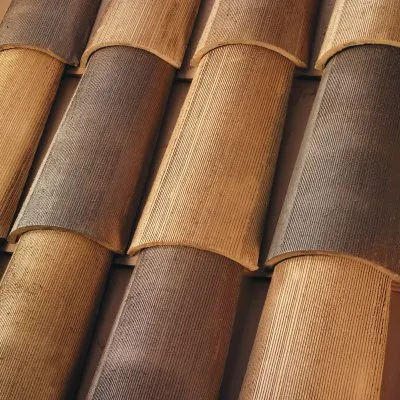US Tile 2-Piece Mission Rustic Carmel roof shingle swatch